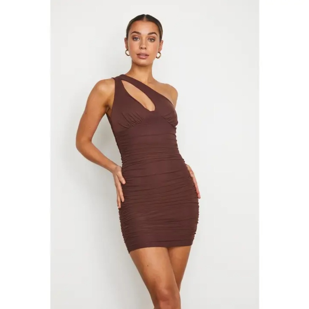 Sophisticated One-Shoulder Brown Dress